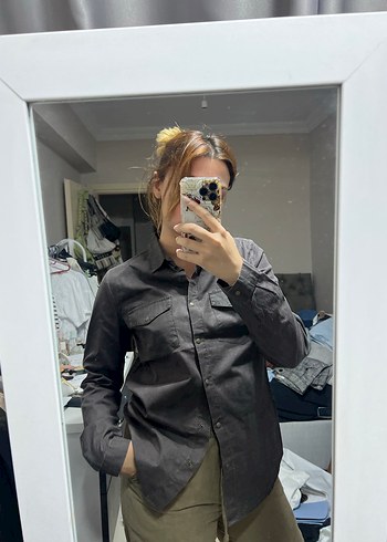 Diğer Gri Denim Düğmeli Kadın Gömlek