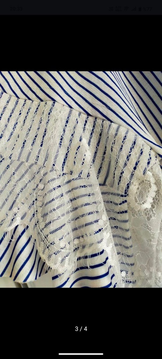 Dantel Detaylı Çizgili Kadın Bluz - Görsel 3