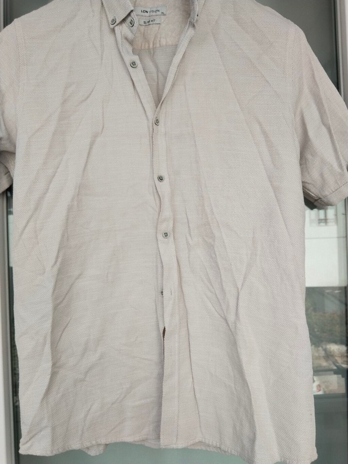 Bej Keten Kısa Kollu Erkek Gömlek - Görsel 5