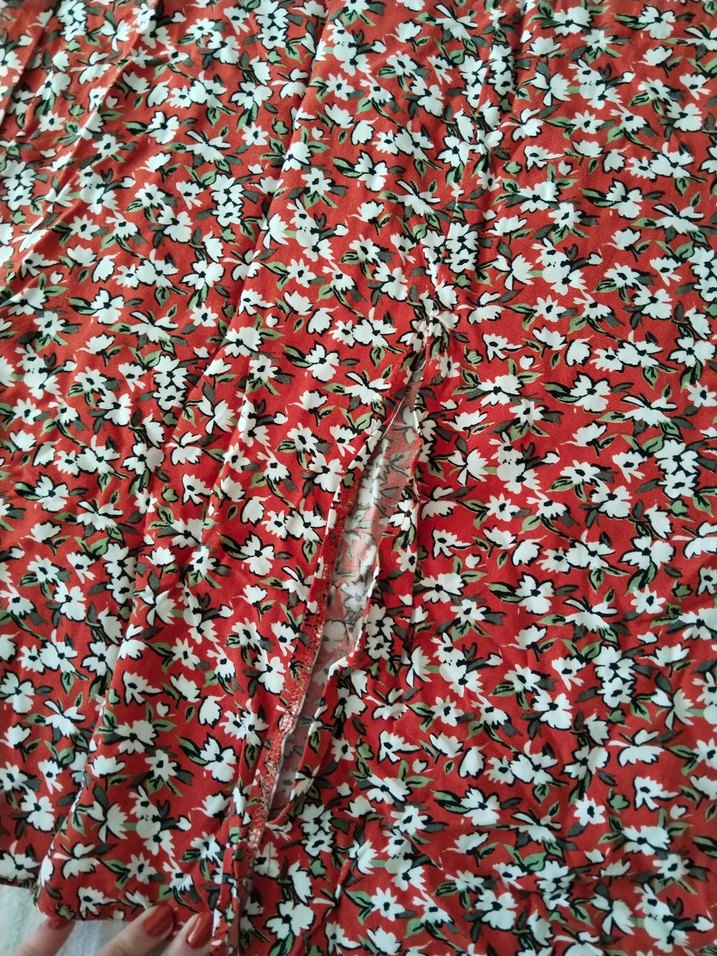 Kırmızı Renkli Uzun Bohem Midi Etek - Görsel 3