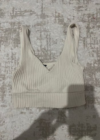 Bej V Yaka Kolsuz Crop Top