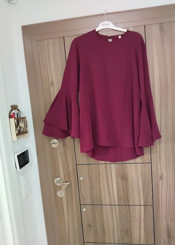 Bordo Salaş Kol Detaylı Midi Tunik
