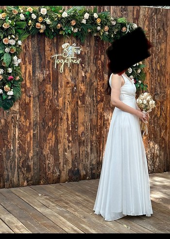 38 beden kırık beyaz uzun A tip ya da helen gibi elbise