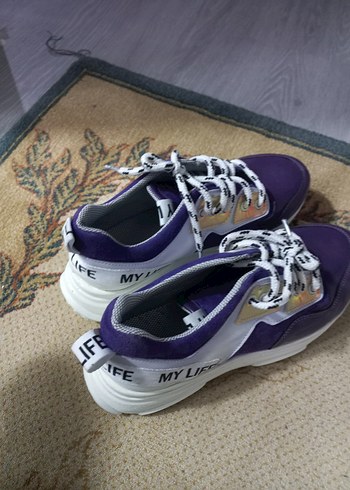 Mor Platform Topuklu Bağcıklı Spor Ayakkabı - Görsel 2