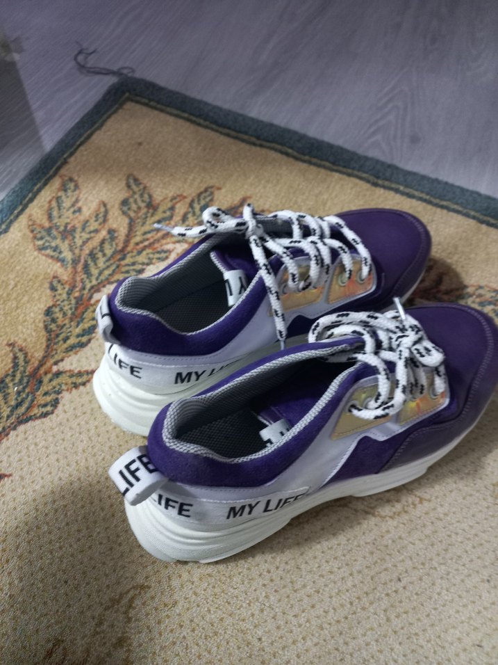 Mor Platform Topuklu Bağcıklı Spor Ayakkabı - Görsel 2