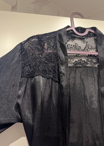 Uzun Siyah  Kadın Sabahlık - Görsel 4