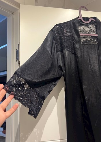 Uzun Siyah  Kadın Sabahlık - Görsel 3