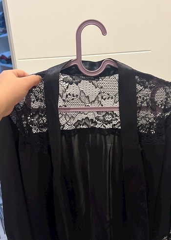 Uzun Siyah  Kadın Sabahlık - Görsel 6