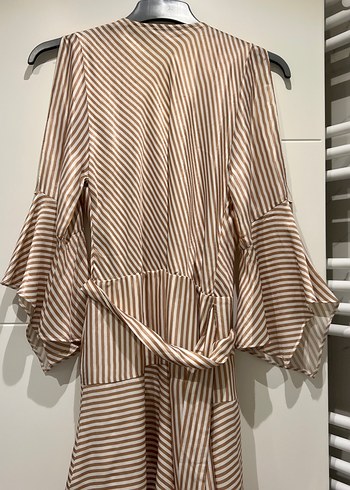 Bej Çizgili Kısa Bohem Kadın Elbise - Görsel 5