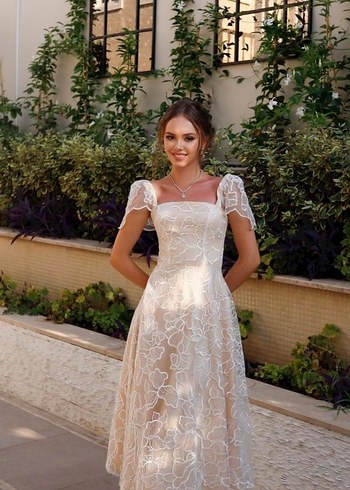40 Beden beyaz Renk The Elsa Afife Beyaz Dantel Elbise