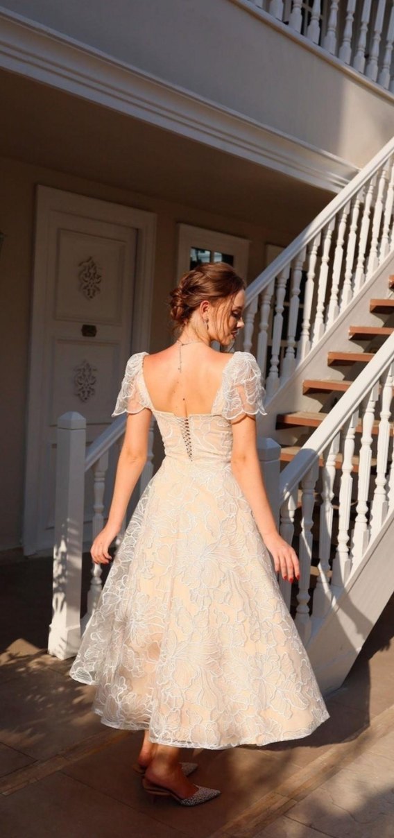 The Elsa Afife Beyaz Dantel Elbise - Görsel 2