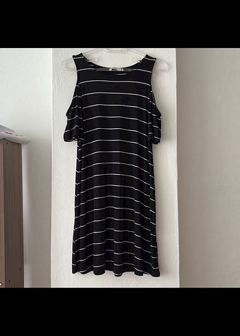 Çizgili Siyah Midi Elbise Pull & Bear