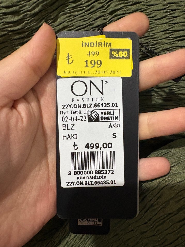 Kısa Kollu Pliseli Keten Yeşil Bluz - Görsel 2