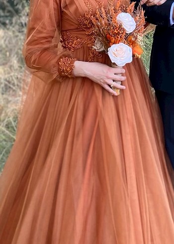 Özel tasarım tarçın rengi Uzun Kollu tesettür tualet - Görsel 2