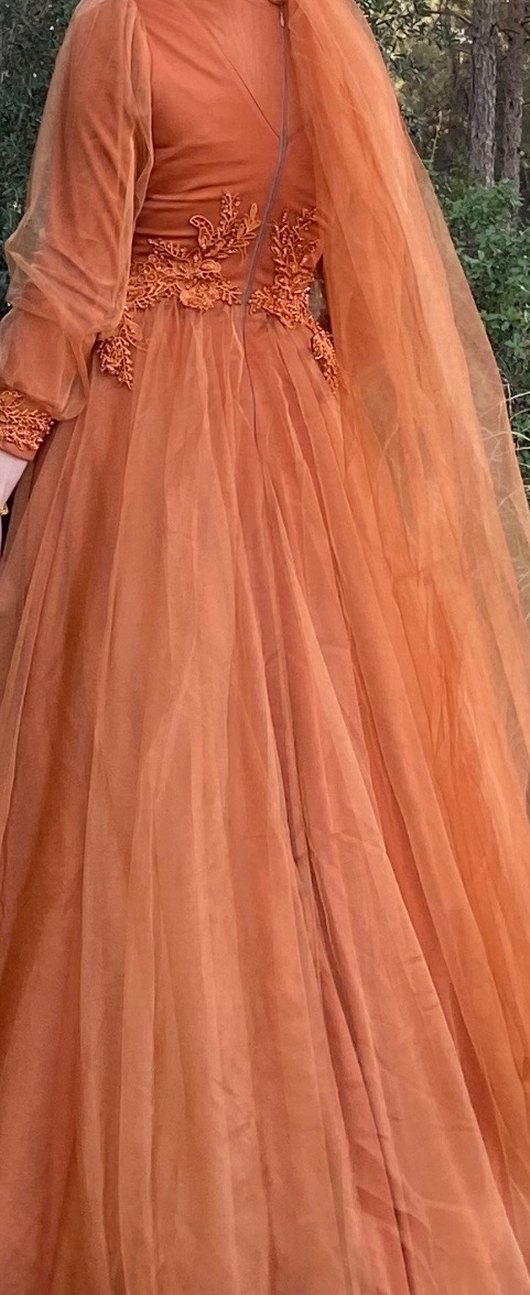 Özel tasarım tarçın rengi Uzun Kollu tesettür tualet - Görsel 3