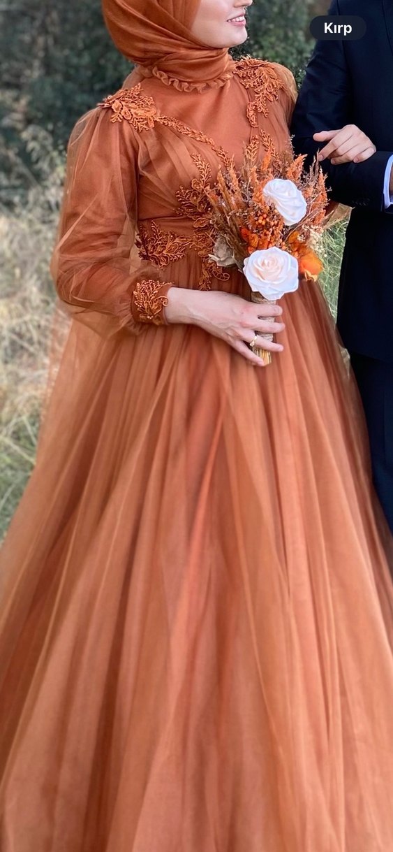 Özel tasarım tarçın rengi Uzun Kollu tesettür tualet - Görsel 2