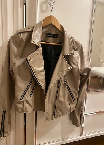Bej Kadın Deri Ceket - Görsel 3