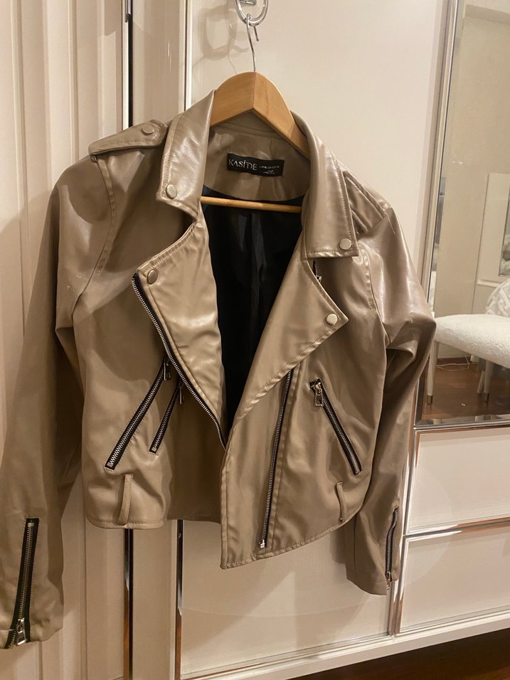 Bej Kadın Deri Ceket - Görsel 3
