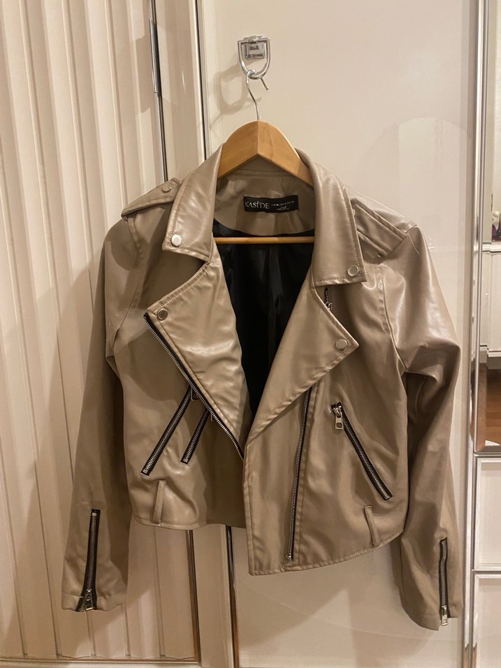 Bej Kadın Deri Ceket - Görsel 4