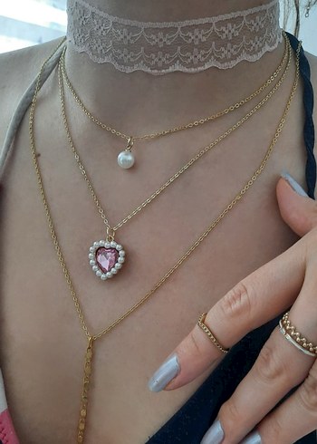 Gold Pembe Kalpli Kolye , SADECE PEMBE KALPLİ
