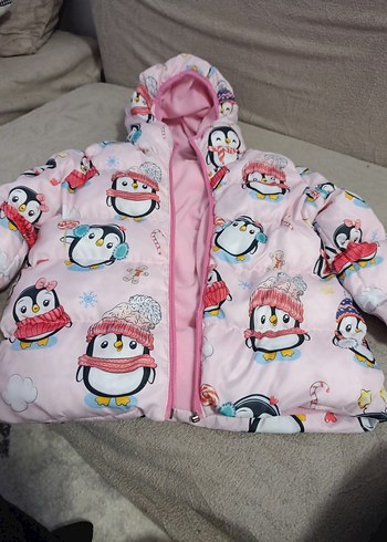 Pembe penguven desenli kız çocuk şişme mont - Görsel 3