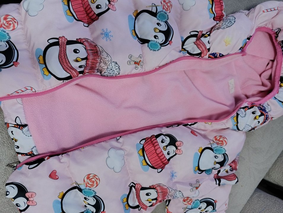 Pembe penguven desenli kız çocuk şişme mont - Görsel 4