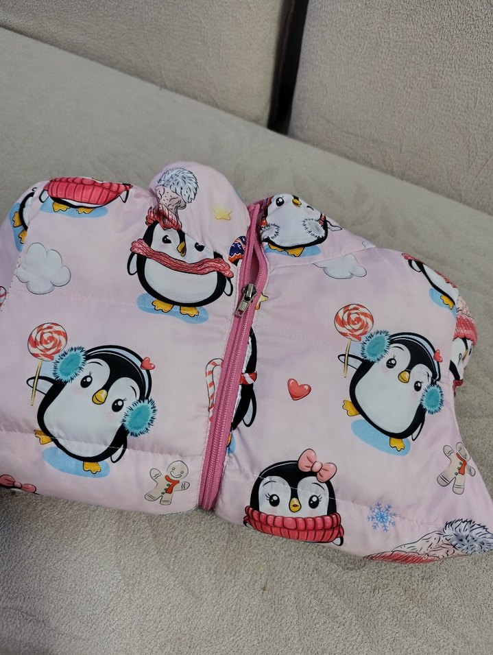 Pembe penguven desenli kız çocuk şişme mont - Görsel 5