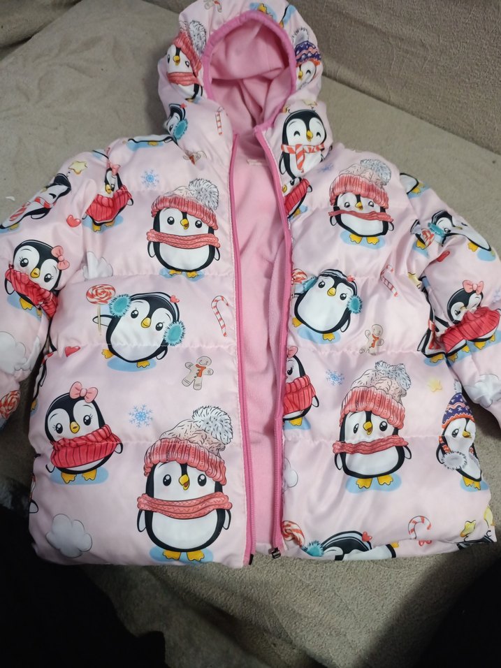 Pembe penguven desenli kız çocuk şişme mont - Görsel 2