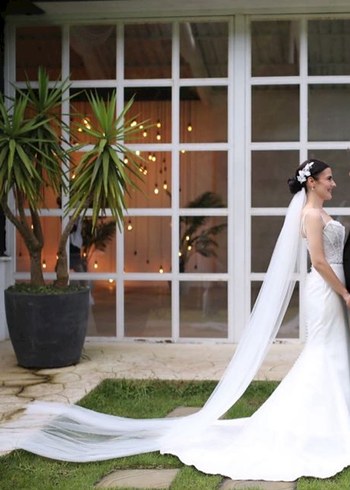 İncili Straplez Yaka İnce Askılı Saten Balık Gelinlik - Görsel 5