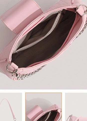 Pudra Renk Zincir Detaylı Kadın Omuz Çantası - Görsel 3