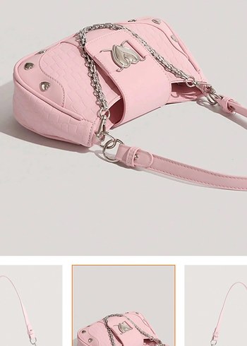 Pudra Renk Zincir Detaylı Kadın Omuz Çantası - Görsel 5