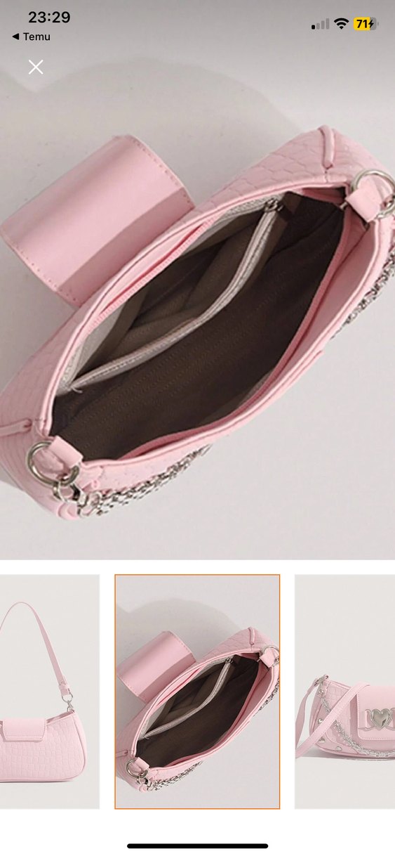 Pudra Renk Zincir Detaylı Kadın Omuz Çantası - Görsel 3