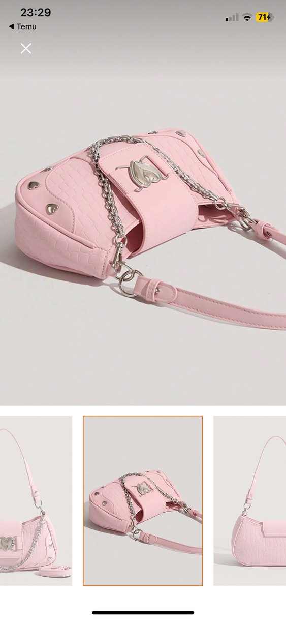 Pudra Renk Zincir Detaylı Kadın Omuz Çantası - Görsel 5