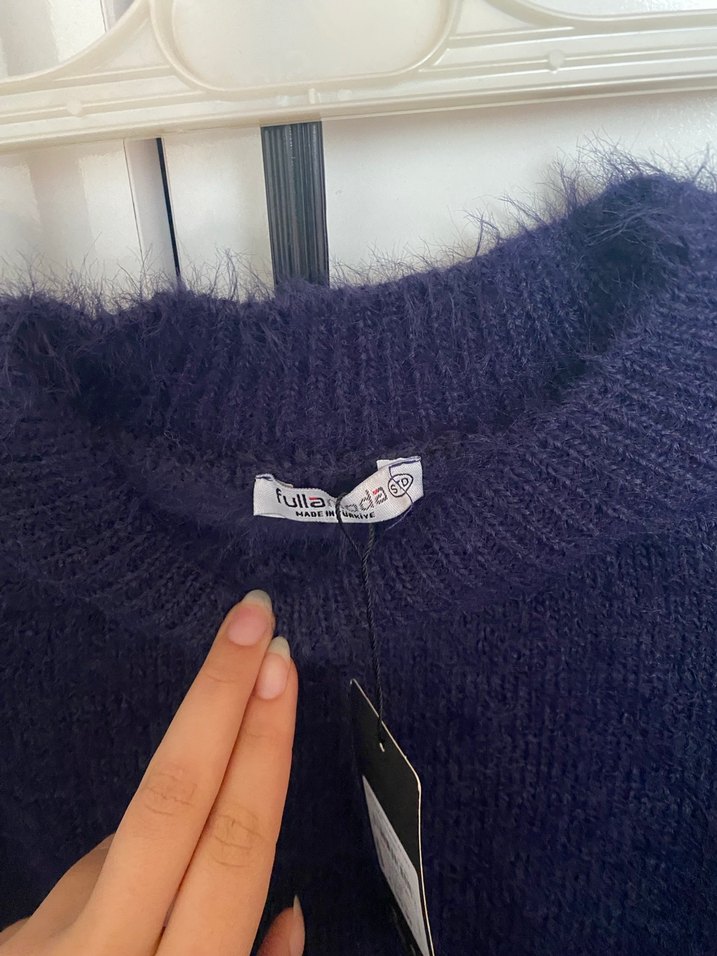 Lacivert Kadın Yün Örgü Kazak - Görsel 2