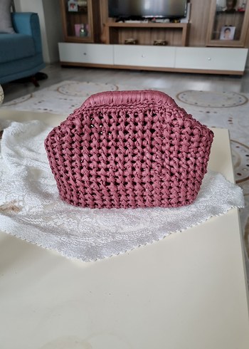 Pembe Örgü Kadın El Çantası