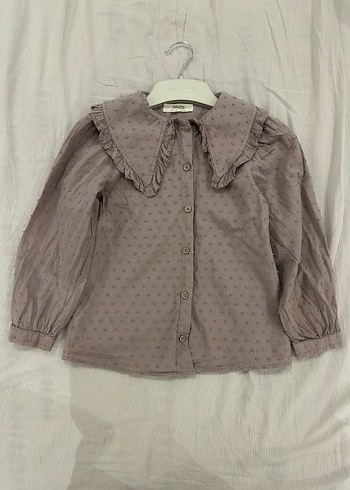 Nakış Detaylı Lila Bej Kız Çocuk Gömlek - Görsel 3