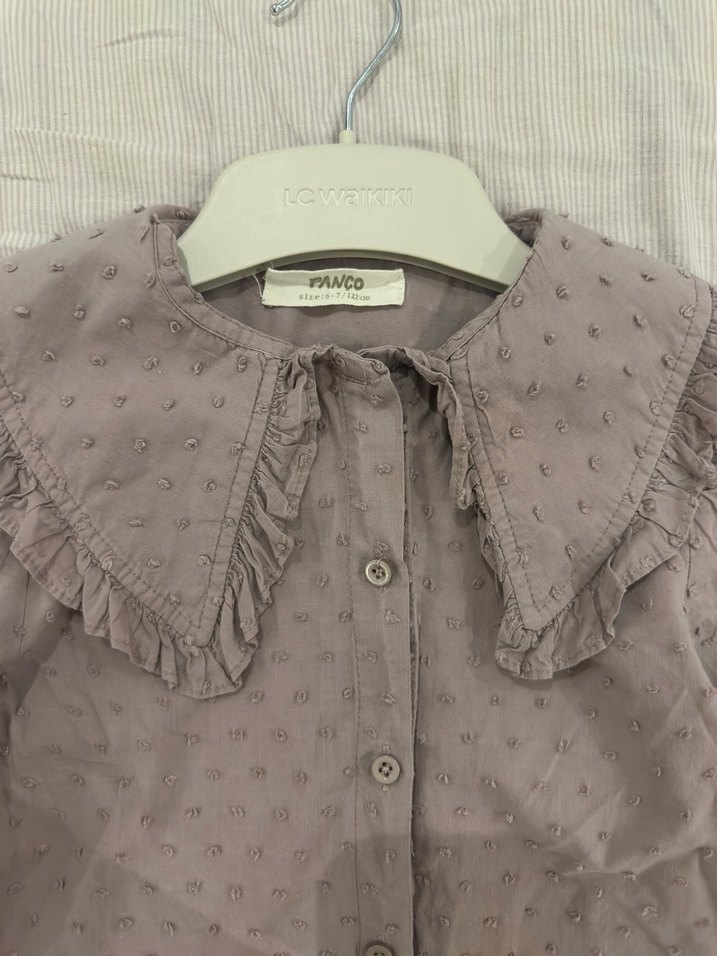 Nakış Detaylı Lila Bej Kız Çocuk Gömlek - Görsel 4