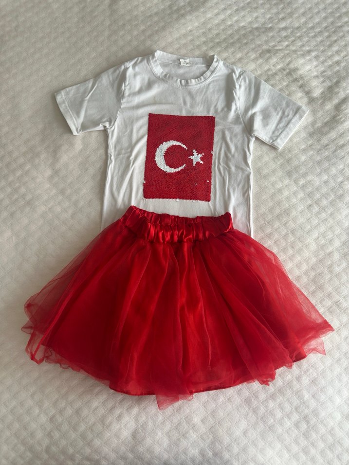 Kız Çocuk Kırmızı Nakışlı Dantel Detaylı Etek - Görsel 3