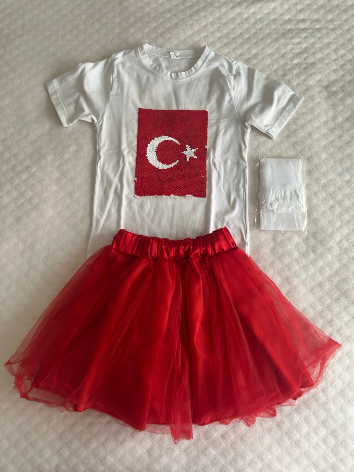 Kız Çocuk Kırmızı Nakışlı Dantel Detaylı Etek - Görsel 2