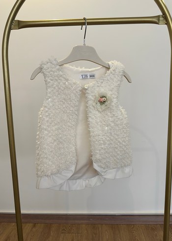 Kız Çocuk Beyaz Kürk Detaylı Triko Yelek - Görsel 2