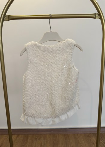 Kız Çocuk Beyaz Kürk Detaylı Triko Yelek - Görsel 4