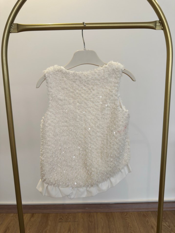 Kız Çocuk Beyaz Kürk Detaylı Triko Yelek - Görsel 4