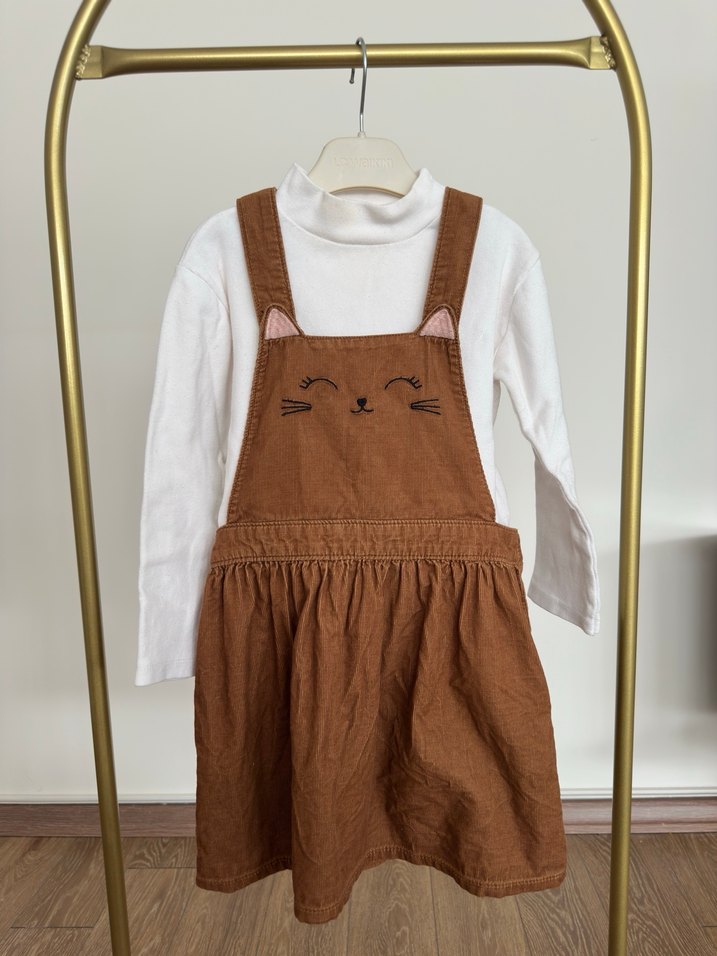 Kız Çocuk Nakışlı Kahverengi Elbise - Görsel 2