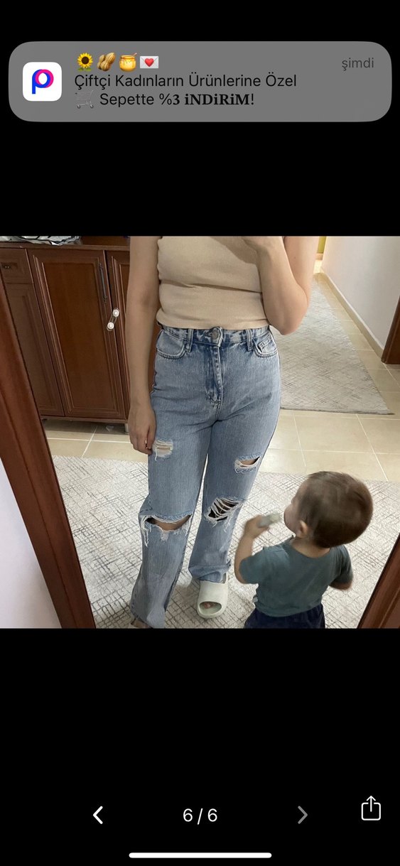 Yırtık Detaylı Bol Kesim Midi Kot Pantolon - Görsel 4