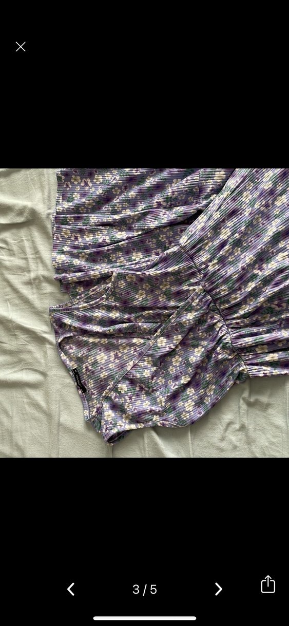 Mor Çiçek Desenli V Yaka Kolsuz Uzun Elbise - Görsel 2