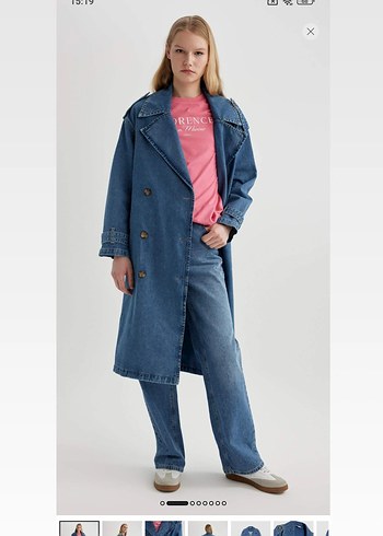 Düğmeli Lacivert Denim Kadın Trençkot - Görsel 3