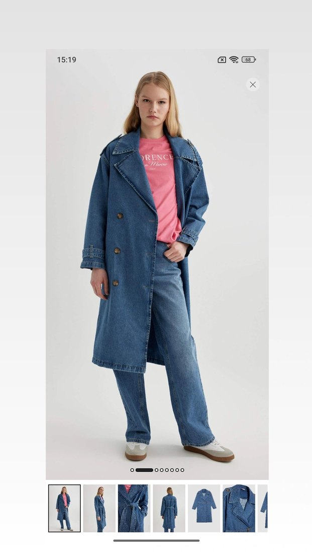 Düğmeli Lacivert Denim Kadın Trençkot - Görsel 3