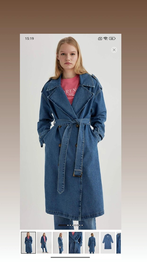 Düğmeli Lacivert Denim Kadın Trençkot - Görsel 4