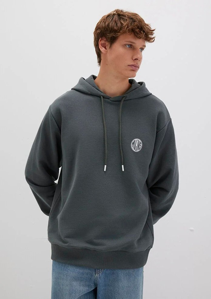 Gri Kapüşonlu Oversize Sweatshirt - Görsel 2