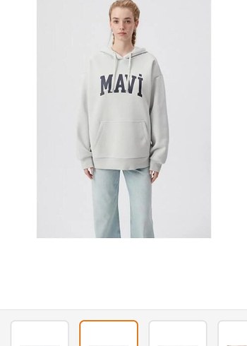 Mavi Gri Kapüşonlu Oversize Sweatshirt - Görsel 3